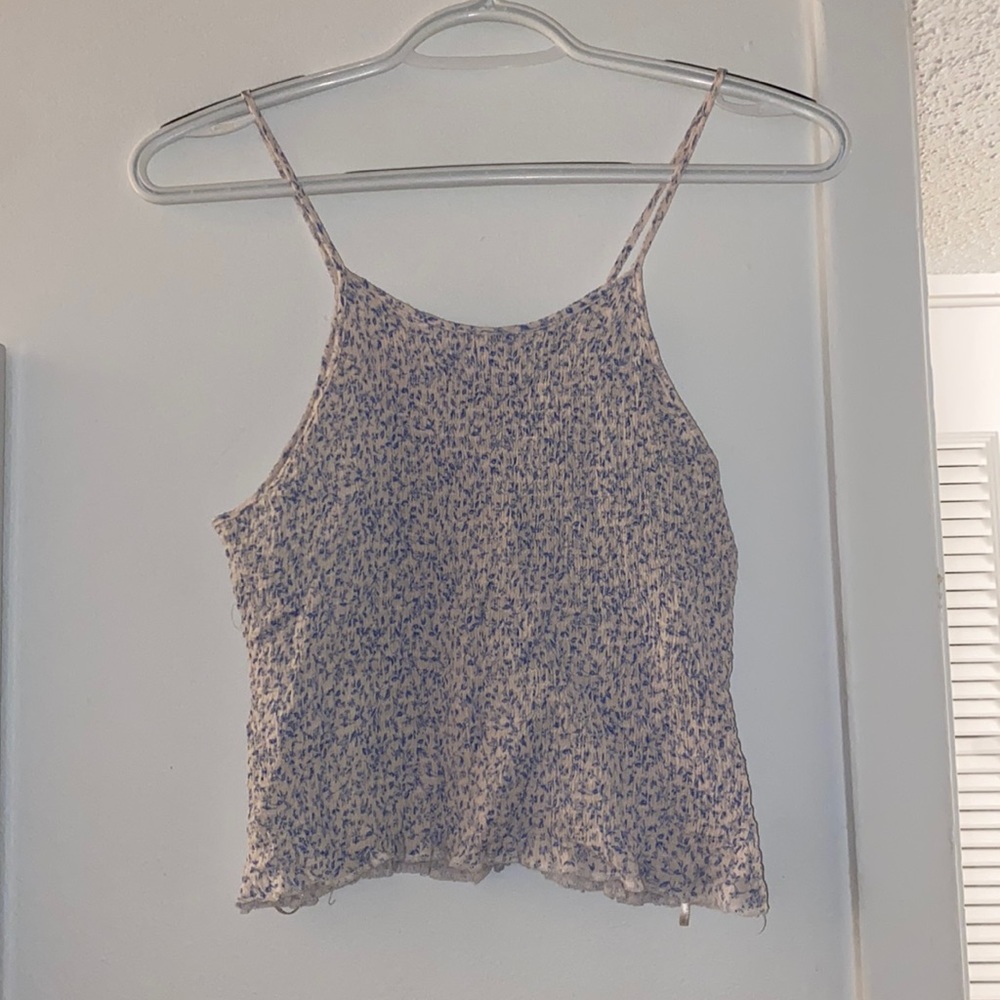 White Tank w Blue Flowers - S